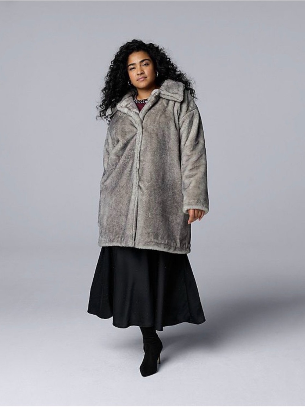Simply Vera Vera Wang Gray Plush Faux Fur Teddy Coat